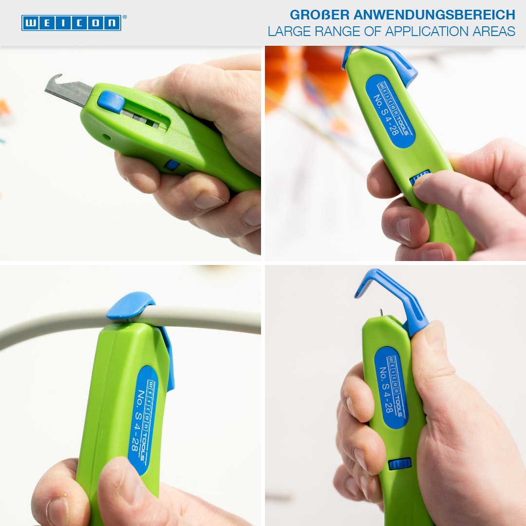 Cable Stripper No. S 4 - 28 Green Line | Sustainable stripping tool I with retractable hook blade I working range 4 - 28 mm Ø